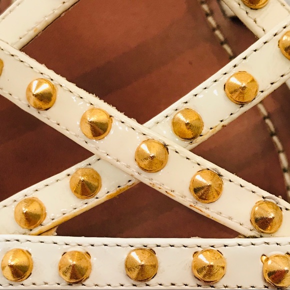 PRADA Strappy Flat Sandals White with Gold Studs - Picture 5 of 6